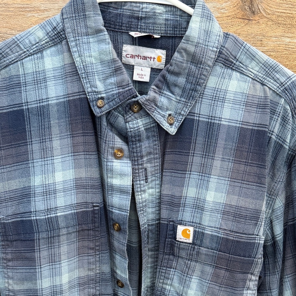 Carhartt Blue Plaid Long Sleeve Shirt relaxed fit. - Picture 2 of 3